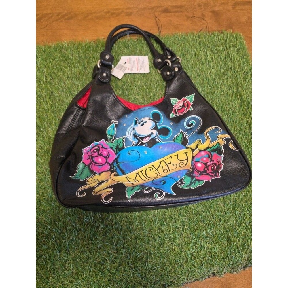 Mickey Mouse Tattoo Style Purse Y2K Punk Rock Shoulder Bag Black Red Lined NWT - Picture 16 of 16